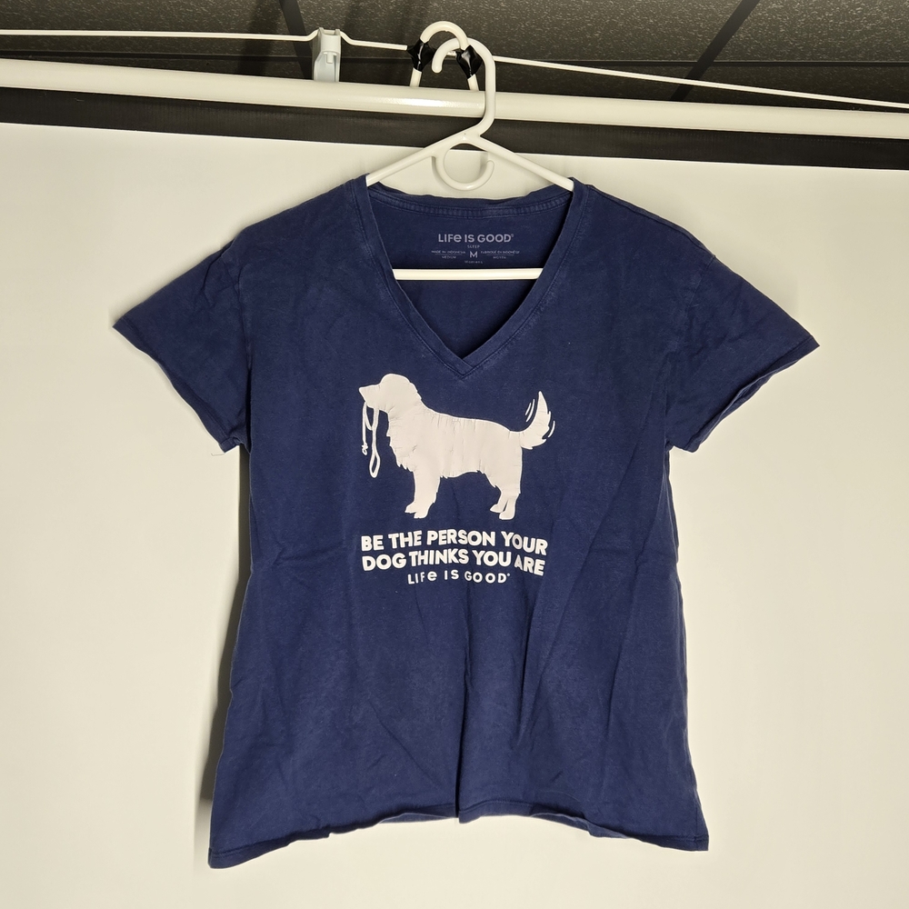 Life Is Good Blue Pajama Top with Dog Graphic